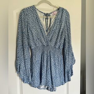 Pink Lily blue floral romper